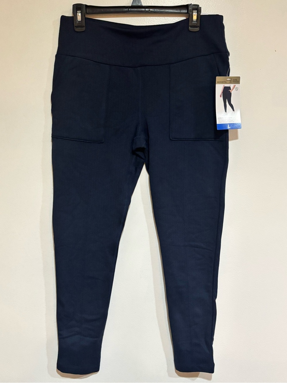 NWT Mondetta Leggings Womens Sz L Navy Jacquard Knit High Waisted Fleece Lined